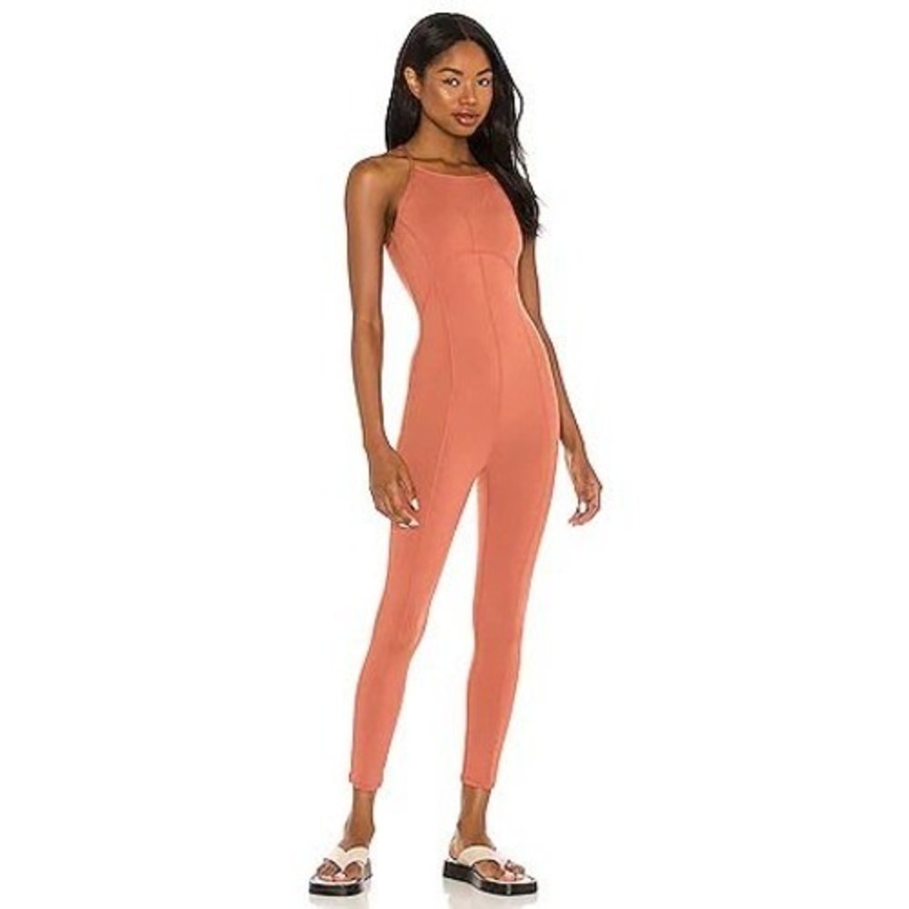 FP Movement Free People Side to Side Jumpsuit Sz Medium Coral Orange $128 Retail